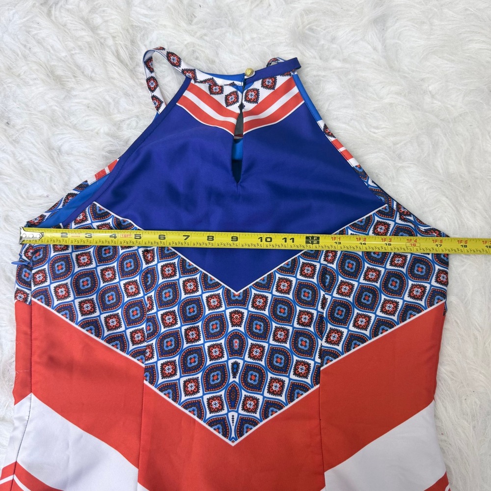 Banana Republic Blue Orange Chevron Halter Shift Dress Geometric Print Sz 4 - Picture 8 of 9